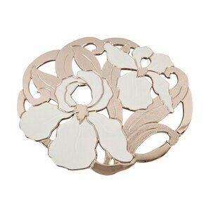 Wm A Rogers Rose Gold White Enamel Floral Trivet Iris Vintage Wall Hanging